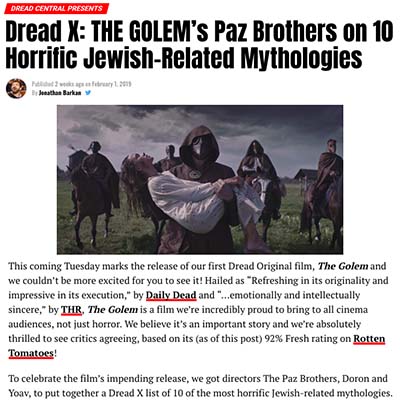 Dread X: THE GOLEM’s Paz Brothers on 10 Horrific Jewish-Related Mythologies